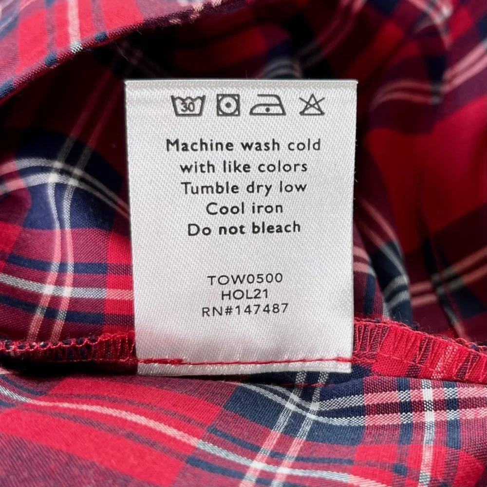 Draper James Red Plaid Button-Down Ruffle Front Top - Picture 7 of 7